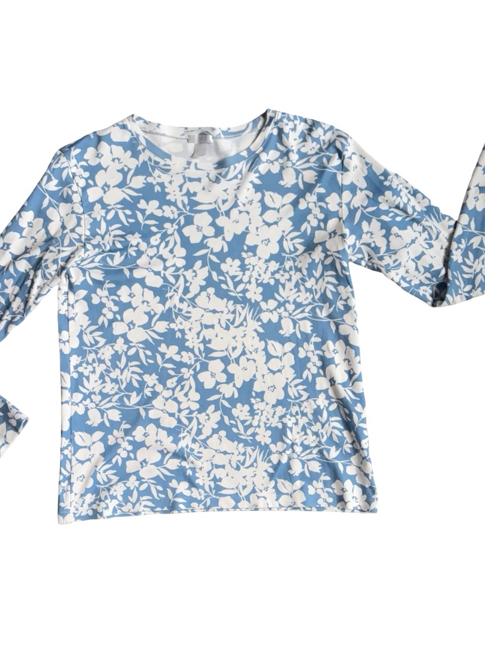 LAKE Blue White Floral Pima Cotton Long Sleeve Pajama Top Small